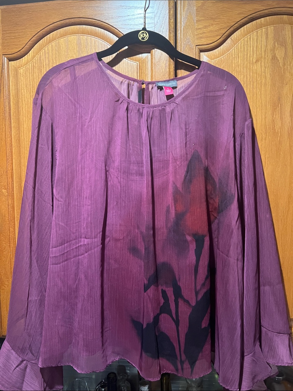 Vince Camuto Plum Floral-Print Long Sleeve Blouse